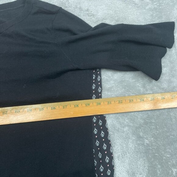 Loft Womens M Mixed Media Sweater Top Black Printed Back a0454 - Picture 4 of 7